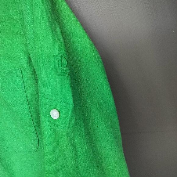 Lauren Ralph Lauren Kelley Green 100% Linen Adjustable Sleeve Button Up Shirt - Picture 2 of 7